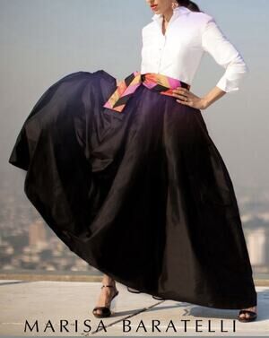 Marisa Baratelli Black Thai Silk Mermaid Ball Gown Maxi Skirt Sz 8 Extra Celest